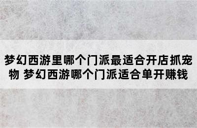 梦幻西游里哪个门派最适合开店抓宠物 梦幻西游哪个门派适合单开赚钱